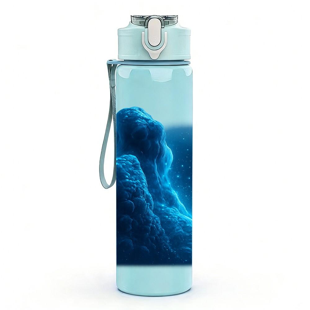 1PC Glowing Blue Mountain Cosmic Landscape Print 750ml Color Plastic Sports Water Bottle Leakproof Flip Straw Lid Suitable for Sports Office Home Use