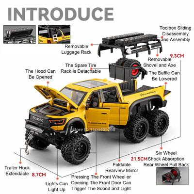 1:24 RAM MAMMOTH Tank 500 Hi4-T SUV Model Car Toy Alloy Diecast Pull Back Shock Absorption Off-road Vehicle Boys Holiday Gifts