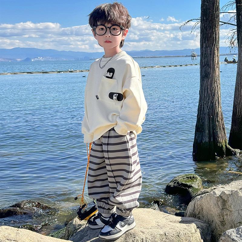 

2025 Толстовка с круглым вырезом для мальчиков - Весенне-осенний топ, Детская уличная одежда 100 cm абрикосовый