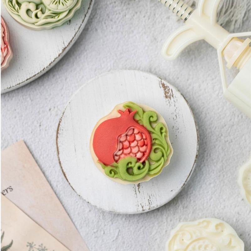 Pomelo and Pomegranate Pattern Mooncakes Press Delicate Embossing Mooncakes Molds Treat Stamps for Baking Lover
