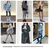 Thin Stripe Slim-Fit Fleece-Lined Women's High-Waist Grey Tights for Autumn & Winter, Non-Shedding