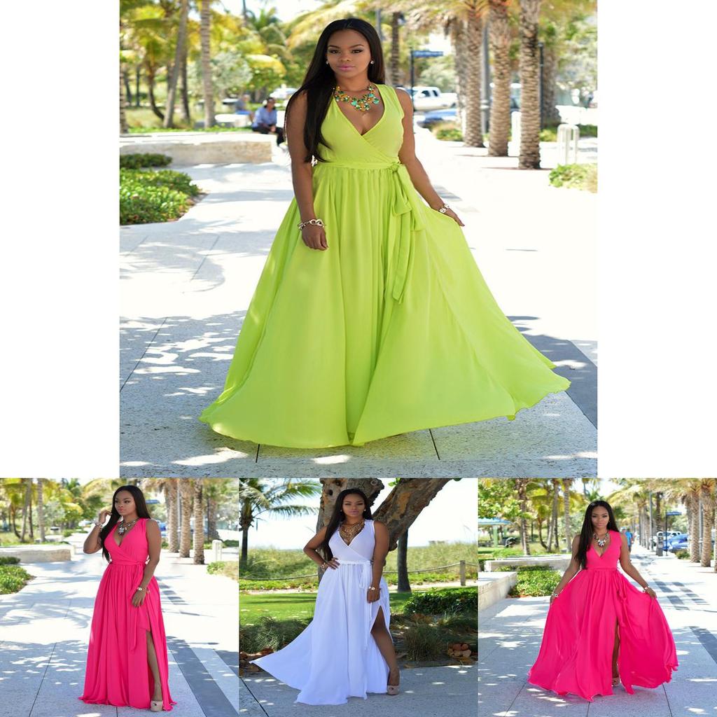 Abito Estivo Lungo Floreale Sexy da Donna con Scollo a V Bellissimo Maxi Abito da Vacanza Estiva