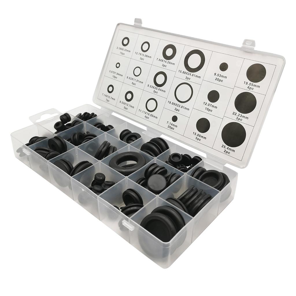 125pcs Black Rubber Grommet Firewall Hole Plug Retaining Ring Set Car Electrical Wire Gasket Kit for Valve Water Pipe Tools Set