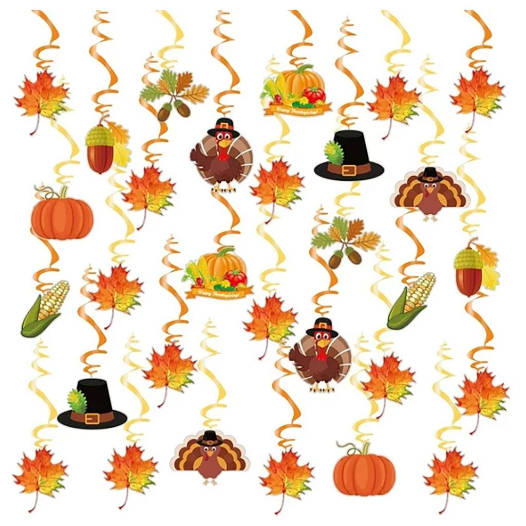 Thanksgiving Decorations Fall 30 Pcs Hanging Swirls Ceiling Decor Fall Maple Acorns Turkey Ceiling Decoration