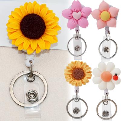 Flower Retractable Nurse Chest Badge Reel Clip Holder Students Doctor Work ID Card Holder Keychain Accessories Jewelry Gifts