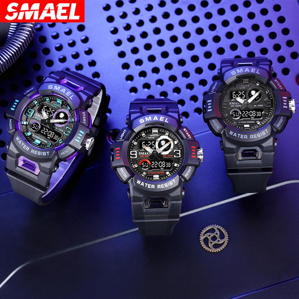 SMAEL Mens Quartz Watches Luxury Business Digital Dual Display Quart Watch For Men 50M Waterproof Luminous Chronograph Sport Wristwatch