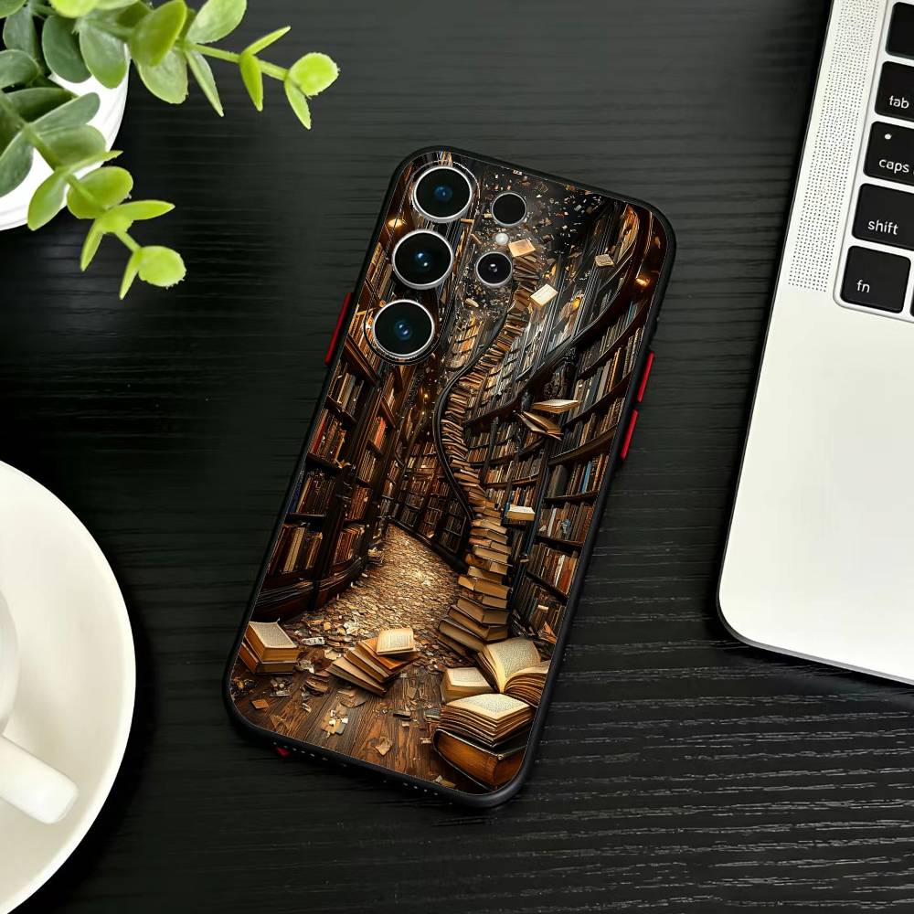 Vintage Bookshelf Kitten  Phone Case For Samsung S26,S25,S24,S23,S22,S21,S20,Plus,Fe,Lite,Others Black Cover