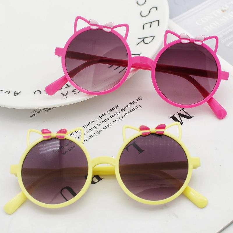 Children'S Sunglasses Uv-Proof Baby Sunglasses Kitten Ear Shape Round Frame Cute Children'S Glasses