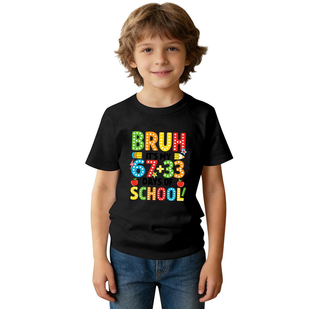 Fashionable Round Neck Short Sleeve Work Clothes Printed Tops For KID Summer Tops