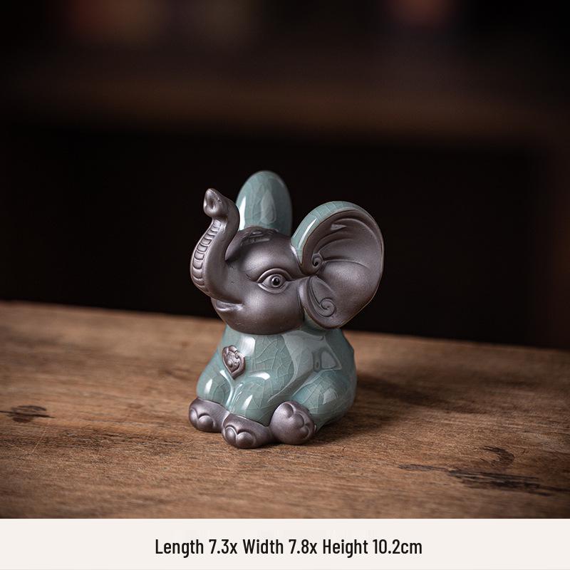 Ceramic Elephant Figurines - Wealth-Bringing Home Decor for Living Room, Wine Cabinet, or Foyer.