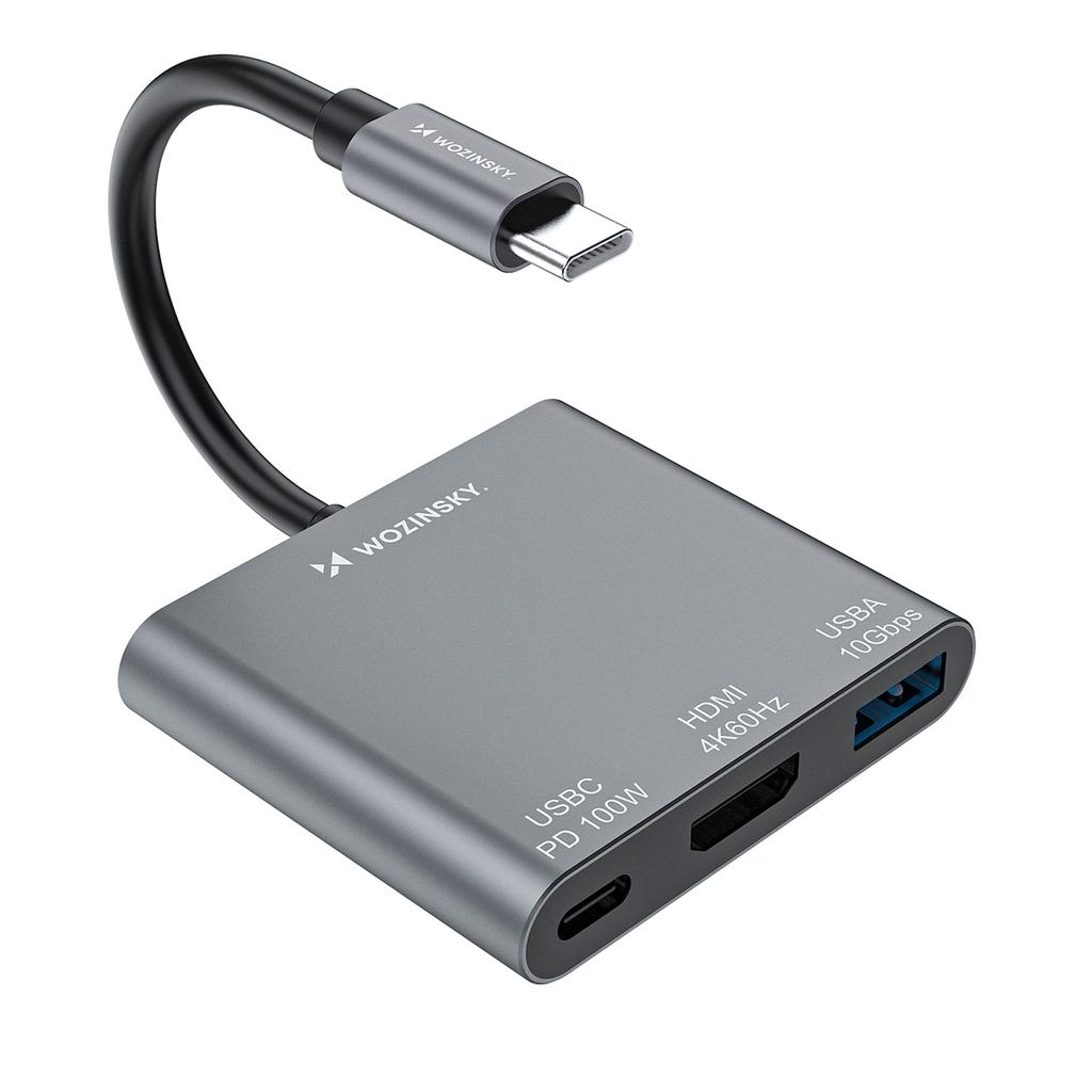 Hub Rozdzielacz USB-C Na USB-C USB-A HDMI PD 10 Gb/s 4K - Szary