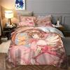 Anime Girl Pink Dress Quilt Cover 135x200cm With 1 Pillowcase 3D Design Printed Cartoon Duvet Cover For Girls