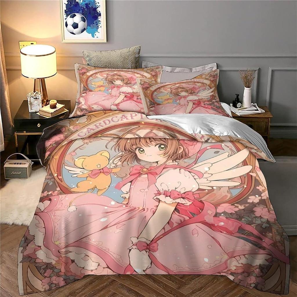 Anime Girl Pink Dress Quilt Cover 135x200cm With 1 Pillowcase 3D Design Printed Cartoon Duvet Cover For Girls