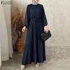 ZANZEA Abito casual da donna con scollo rotondo e maniche lunghe, ampio e plissettato
