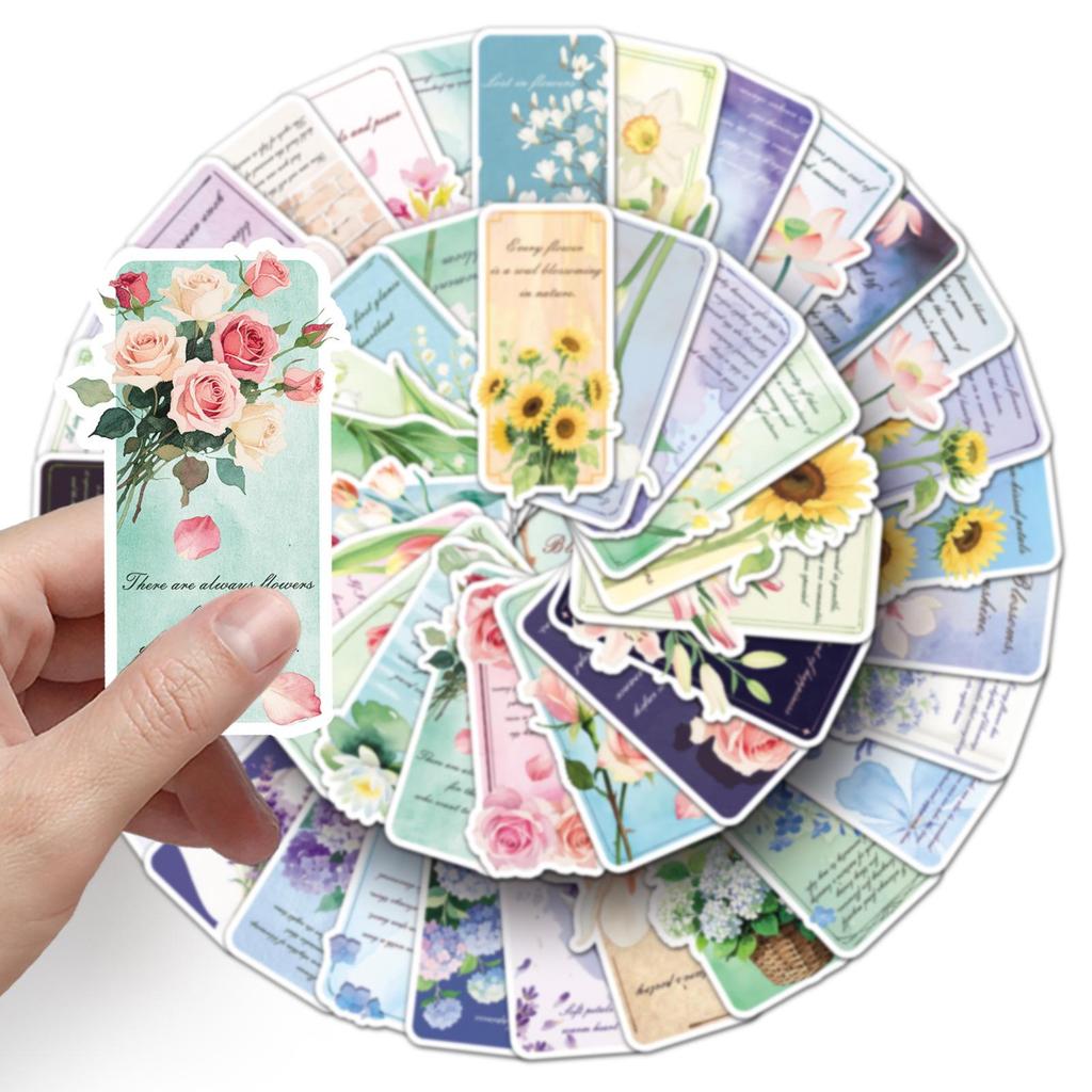51 Floral Bookmark Stickers: Art-Style Bouquet & Cartoon Graffiti for Journals, Phones, and Notebooks