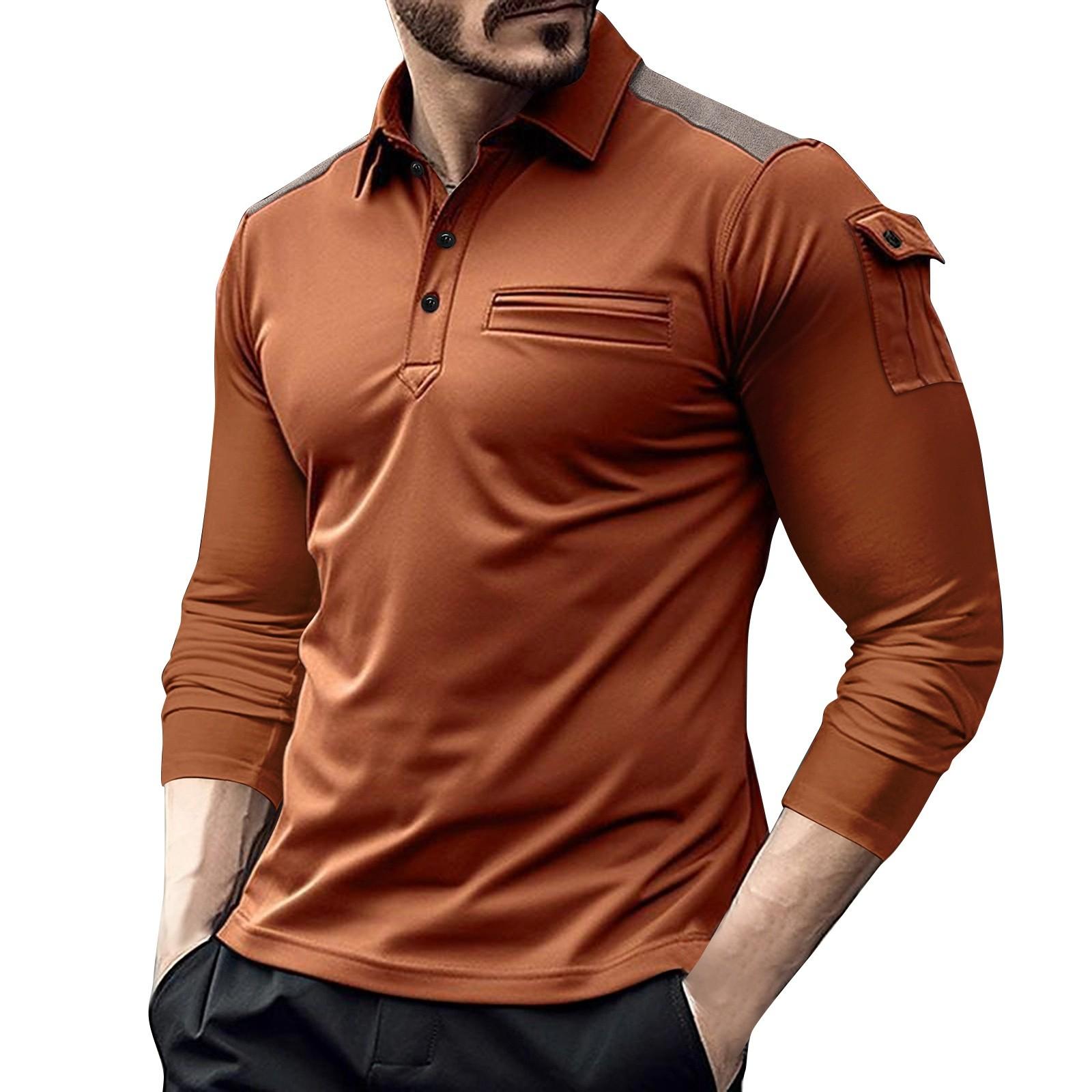 

Мужская весенняя однотонная рубашка с длинным рукавом и лацканами, мужская повседневная модная рубашка XL коричневый