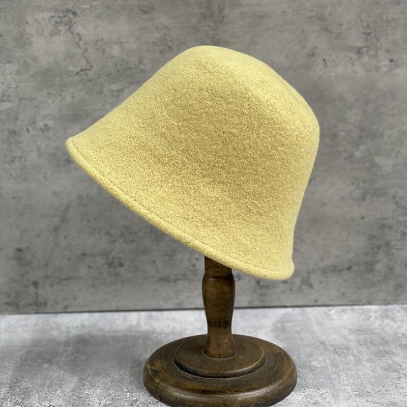Soft And Wide Foldable Simple Australian Hair Bucket Hat Women'S Tide Warm Candy Color Wool Bucket Hat