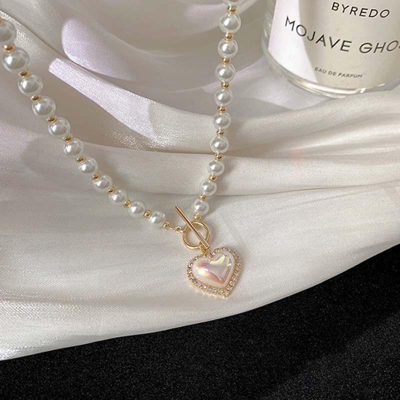 Imitation Pearl Love Necklace Cool And Sweet Simple Gold Pearl Necklace