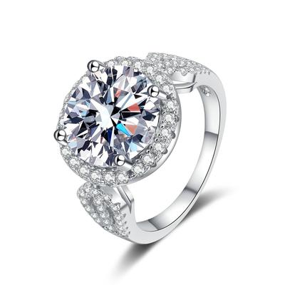 11mm Round Halo Split Shank Pave Band Moissanite Engagement Ring S925 Sterling Silver For Women
