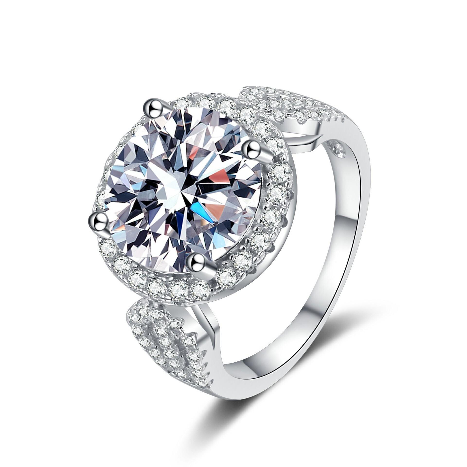 

11mm Round Halo Split Shank Pave Band Moissanite Engagement Ring S925 Sterling Silver For Women US Size 9 білий