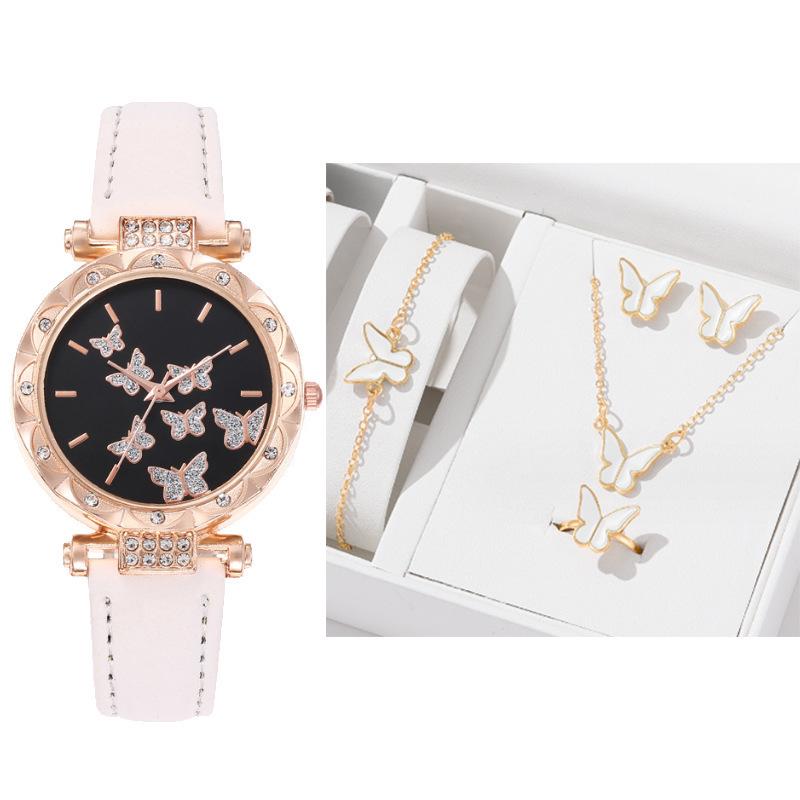 5-Piece Women’s Butterfly Quartz Wristwatch Jewelry Set - New Style Fashion Watches