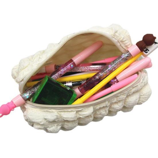 Myk Puff Blyantveske Stor Kapasitet Plissert Pennorganisator Glatt Glidelås Sminkepose for Skole Reise Multifunksjonell Oppbevaringspose