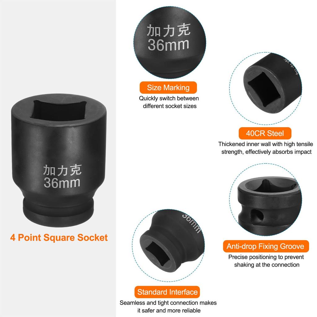 uxcell 36mm Metric Square Impact Socket 40CR for Blackening Standard Wheel Air Tool for Automotive Machine and Home Use 1-Inch Drive, Socket, Repair,