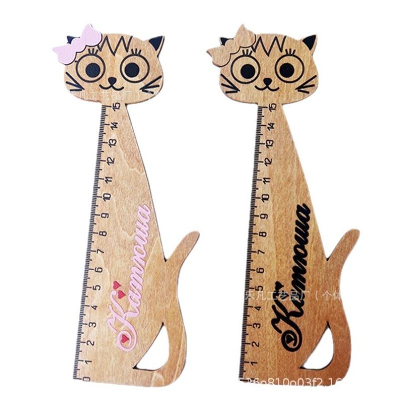 Wooden Ruler Cartoon Cute Cat Wooden Ruler Drawing Scale Student Stationery Korean Version Wooden Learning