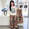 Girls' Casual Hoodie & Wide-Leg Pants Set - Cartoon Print, Versatile Two-Piece for Spring & Autumn
