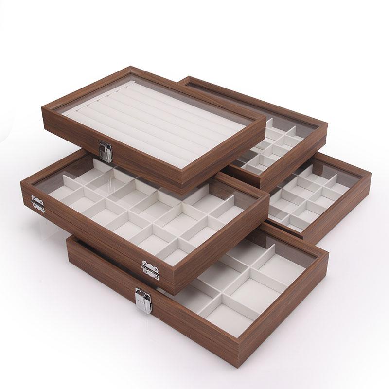 Schmuckschatulle aus Walnussholz mit weißem Leder und Deckel, staubdichte Aufbewahrung für Ohrringe, Ringe, Halsketten und Armbänder.