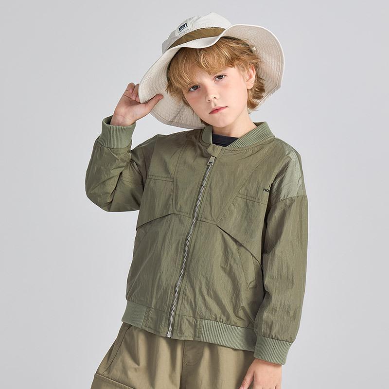 Kids Boys Jacket Solid Color Zipper Windbreaker Long Sleeve Stand Collar Lightweight Breathable Outerwear For Spring Autumn Outdoor School Sports