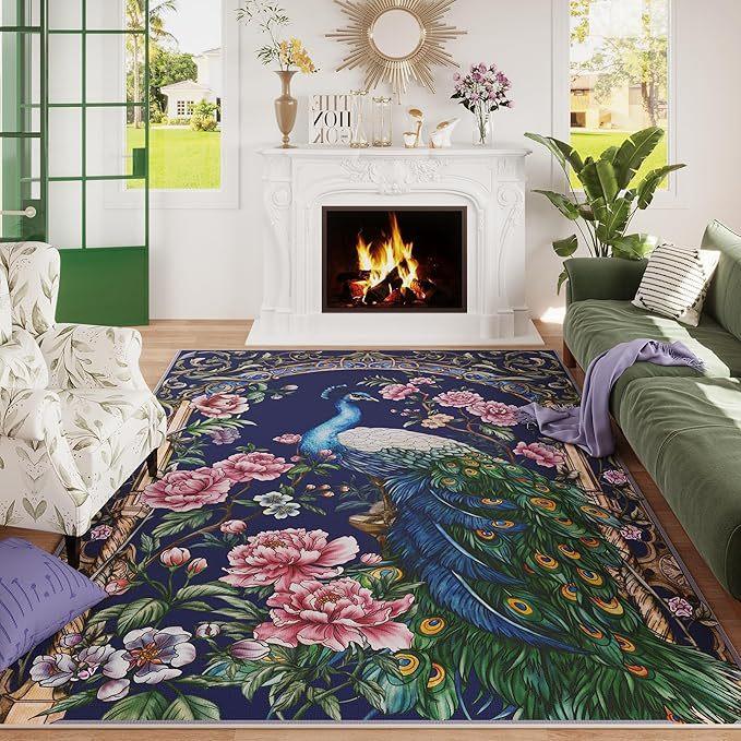 Living Room Peacock Carpet Non Slip Floor Mat Living Room Bedroom Floor Mat Sofa Tea Table Mat