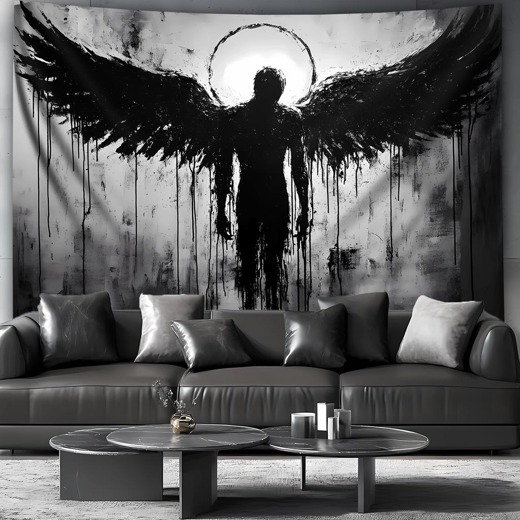 1Pc Ultra Large Black Angel Landscape Tapestry for Living Room Bedroom Home Office Decor