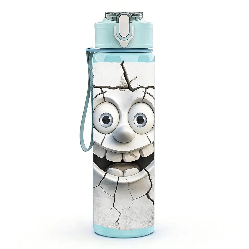 1PC Stone Wall Smiley Face Print 750ml Color Plastic Sports Water Bottle Leakproof Flip Straw Lid Suitable for Sports Office Home Use