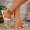 2026 New Women's Closed Toe Slippers Breathable Rhinestone Fishnet Flat Beach Roman Shoes