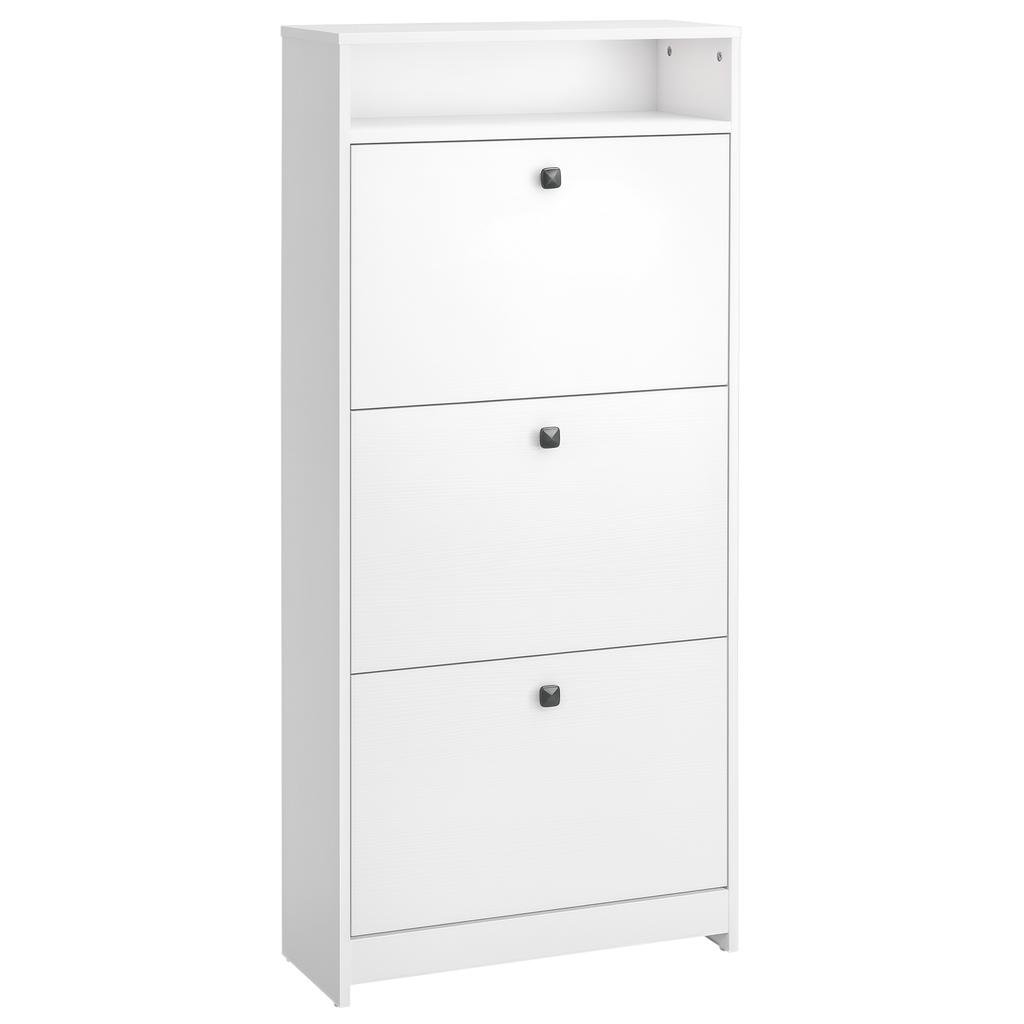Mobiletto Stretto per Scarpe con 3 Ante a Ribalta, Armadietto per Scarpe da 14-18 Paia con Mensola Aperta per Corridoi Stretti e Ingressi, 24 x 60 x 132 cm, Bianco