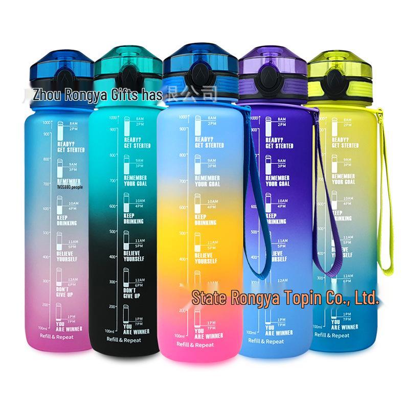 Gradient Tritan Sport Water Bottle - 1L Food-Grade Plastic Fitness Kettle