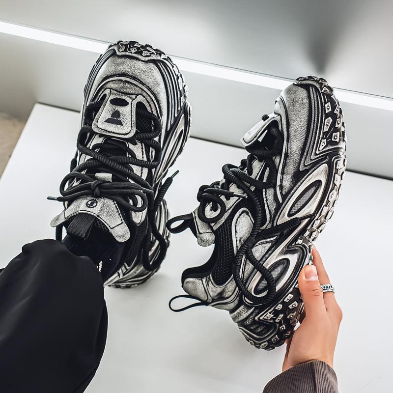 

2025 лето новая платформа папины кроссовки мужские ретро старые спортивные туфли высокое чувство моды универсальные дышащие трендовые туфли 44 чёрный