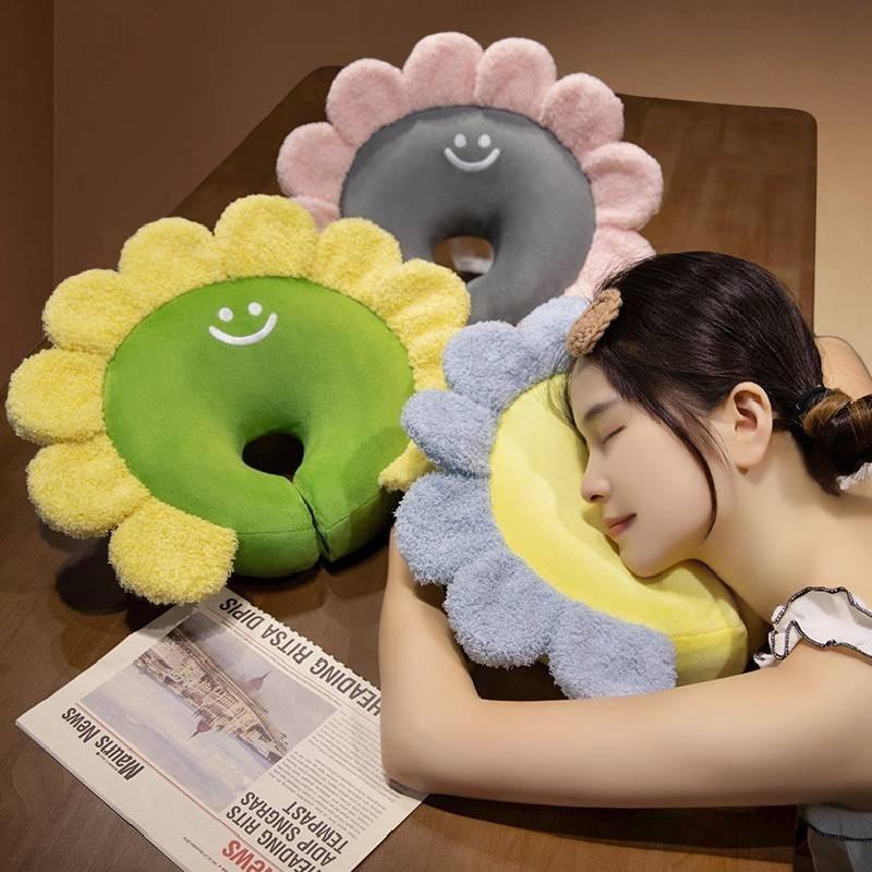 Adorable Cartoon Sunflower Memory Foam Nap Pillow For Kids Desk Rest Removable Cover