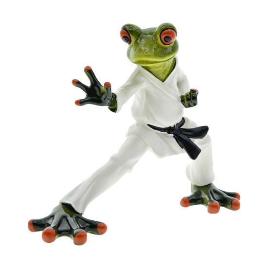 Taekwondo Frog Figurine Black Belt Green Frog Statue Resin Martial Arts Animal Sculpture