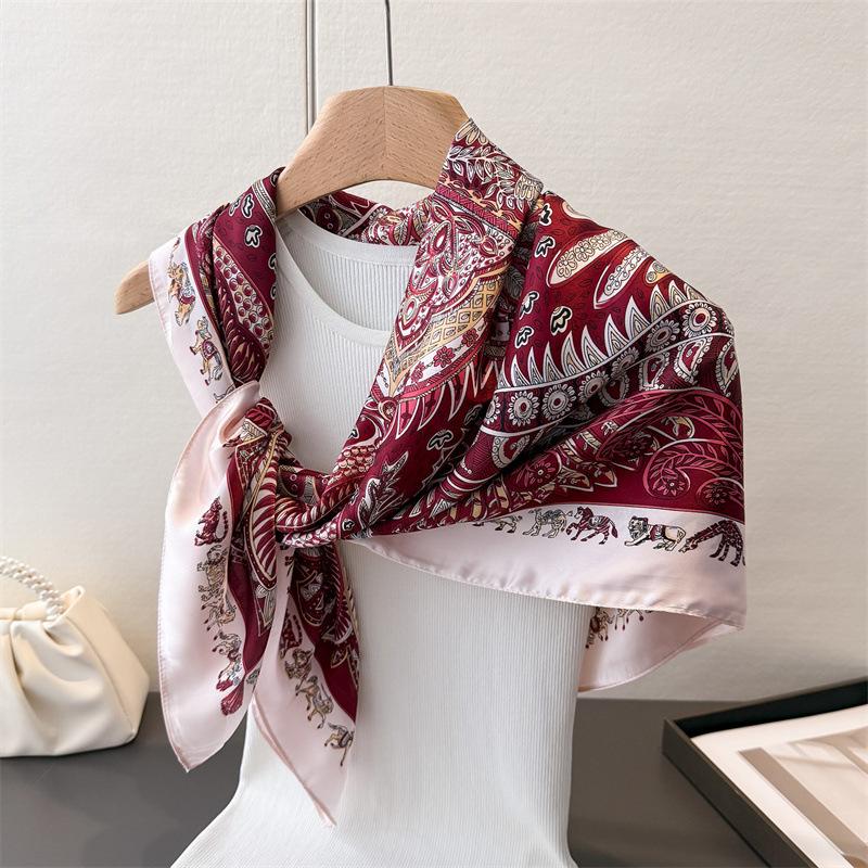 Modă Retro Europeană și Americană Satin Imitație Mătase Imprimată Eșarfă Pătrată Mare Eșarfă de Mătase Șal Eșarfă de Cap Eșarfă pentru Protecția Gâtului Eșarfă