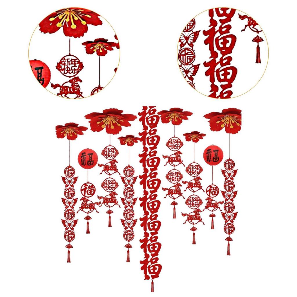 Festive Felt Ceiling Decoration Chinese New Year Hanging Fu Ornament Red Tassel Lucky Horse for Event and Room Decor