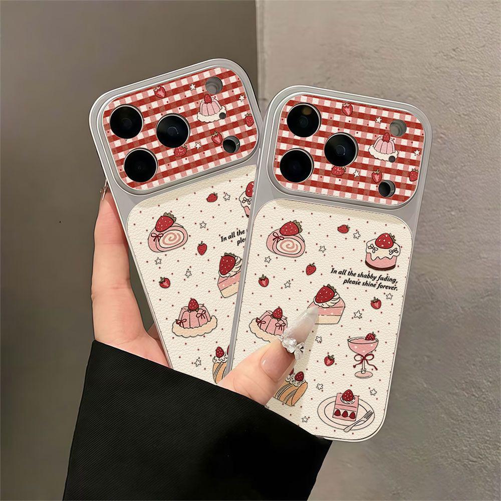 Red Plaid Strawberry Dessert Cake On White Background Is Suitable for Apple 17promax Mobile Phone Case iPhone16 Niche 15.