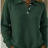 Women's Polo Collar Ribbed Long Sleeve Sweater Top Loose Fit Casual Pullover