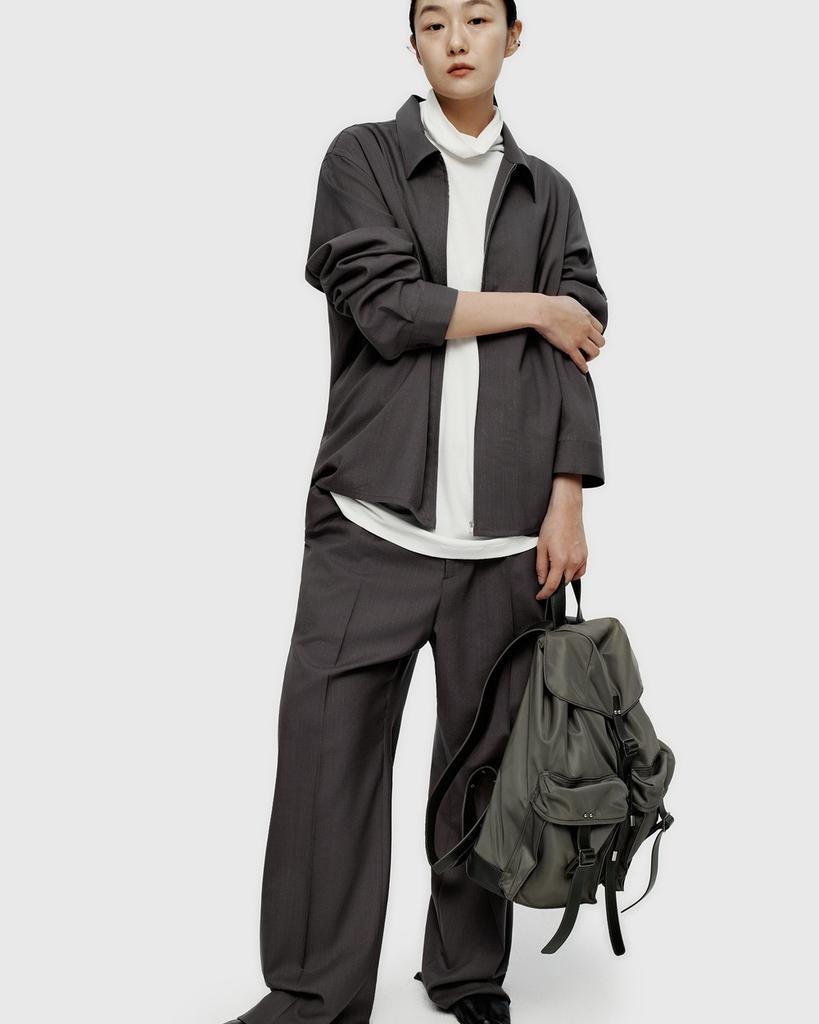 YOUTH Fine Wool Waist Line Pants - Khaki Gray