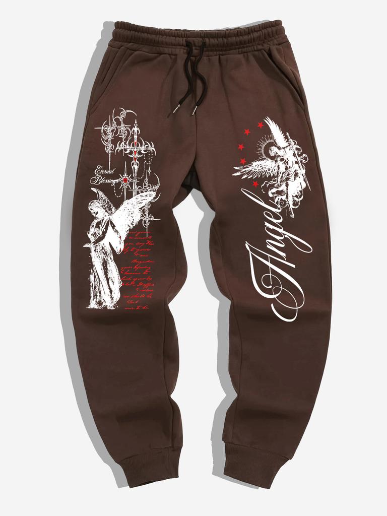 [Dark Street Style] Men's Angel-Print Sweatpants – American High-Street Outdoor Casual Jogging Pants