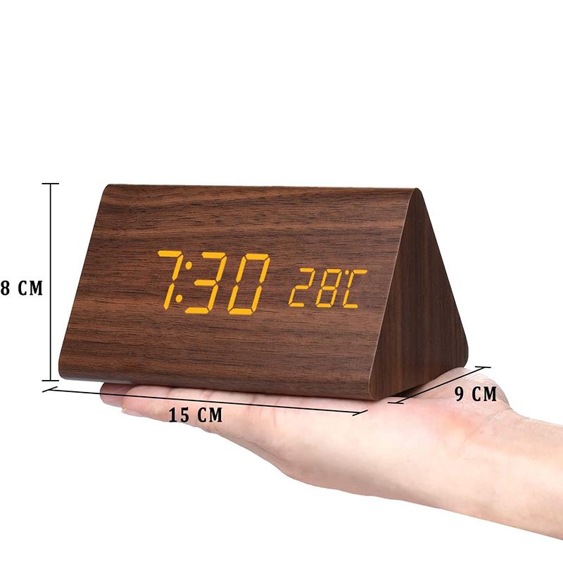 Triangle Wooden Led Smart Alarm Clock Digital Desktop Clock Voice Control Table Digital Alarm Clocks For