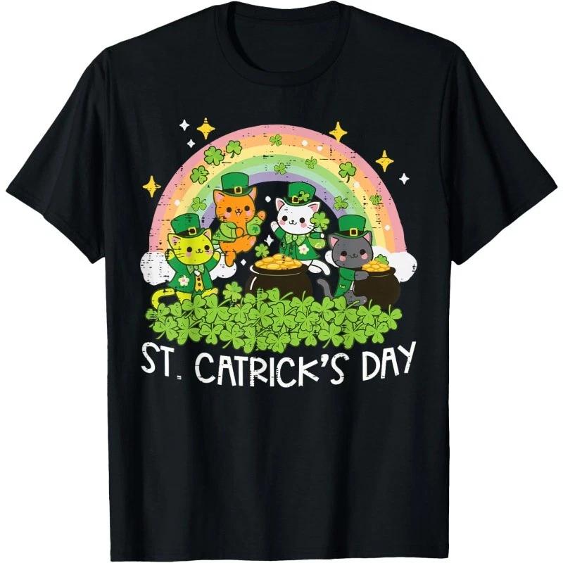 St Patricks Day Cats Catricks Saint Pattys Women Girls Kids T-Shirt M