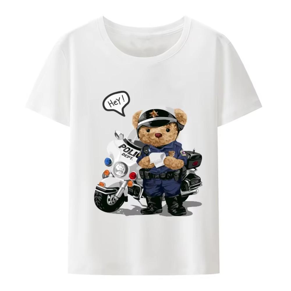 Lovely Traffic Police Bear T Shirt for  Men's  Women's   Hot Sale New Arrival  Bear Cartoon T-shirt  Camisa Graphic Hops Tee