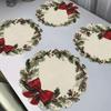 4Pcs Christmas Circular Waves Placemats Non Slip Heat Resistant Table Mats Winter Dining Party Christmas Decor Round Tablecloth